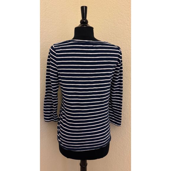 St. John's Bay Nautical Navy/ White Stripe with Tie 3/4 Sleeves Top- Sz M - Picture 4 of 8
